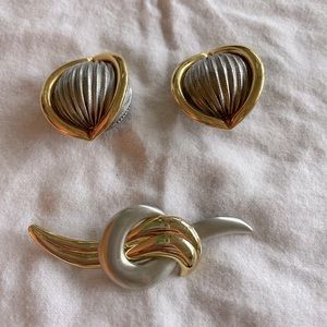 Vintage clip earrings and pin set